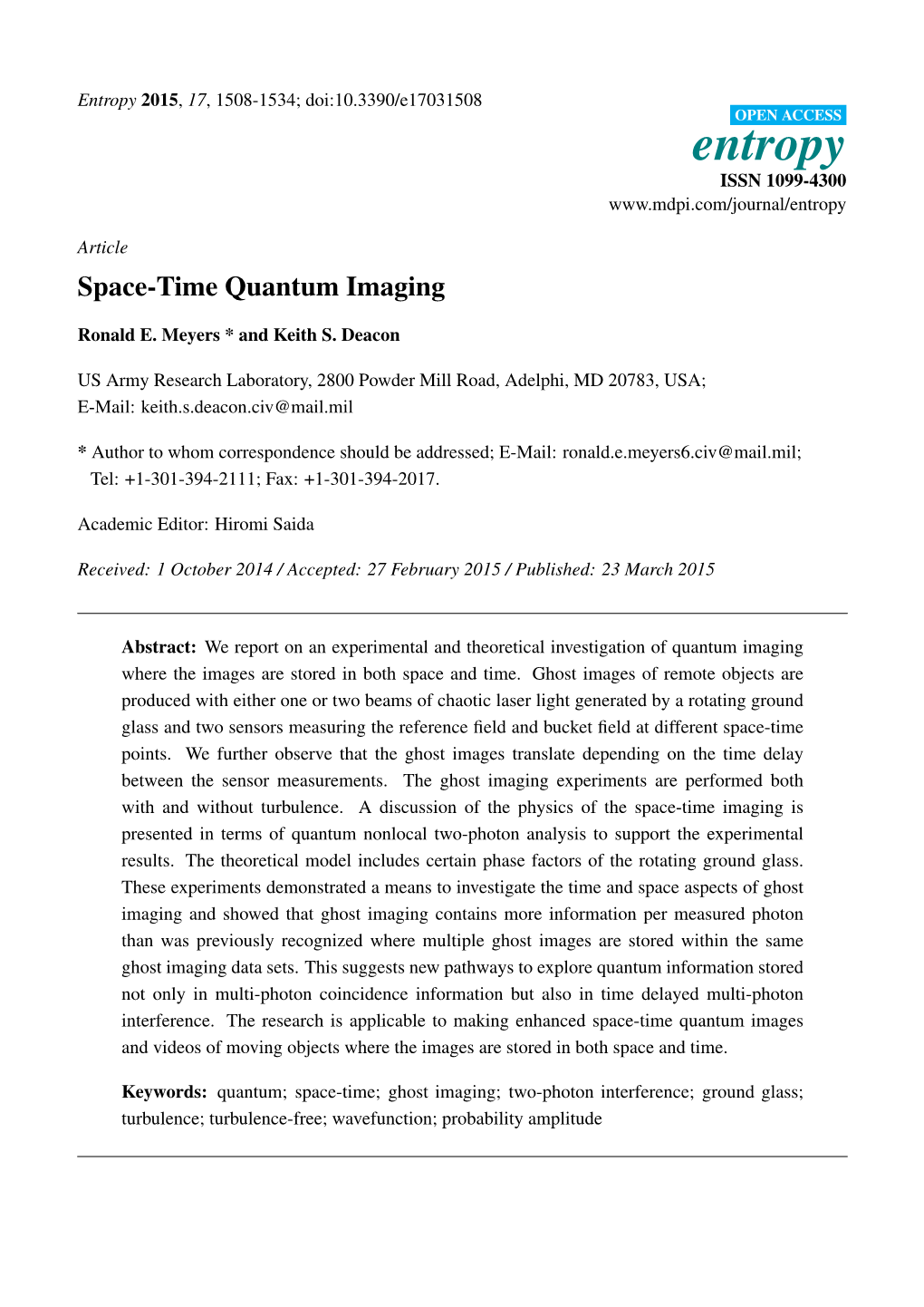 Space-Time Quantum Imaging