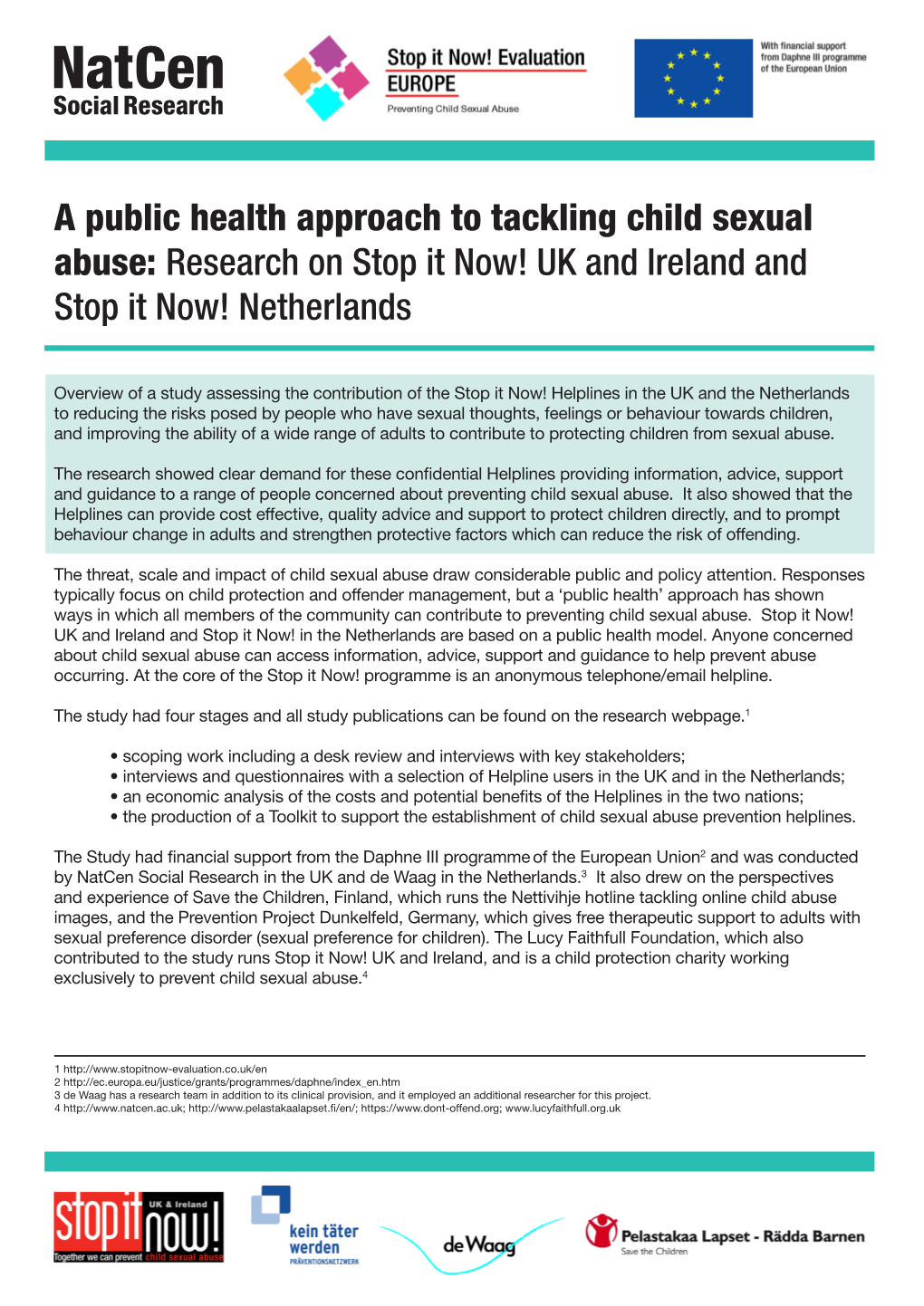 A Public Health Approach to Tackling Child Sexual Abuse: Research on Stop It Now! UK and Ireland and Stop It Now! Netherlands