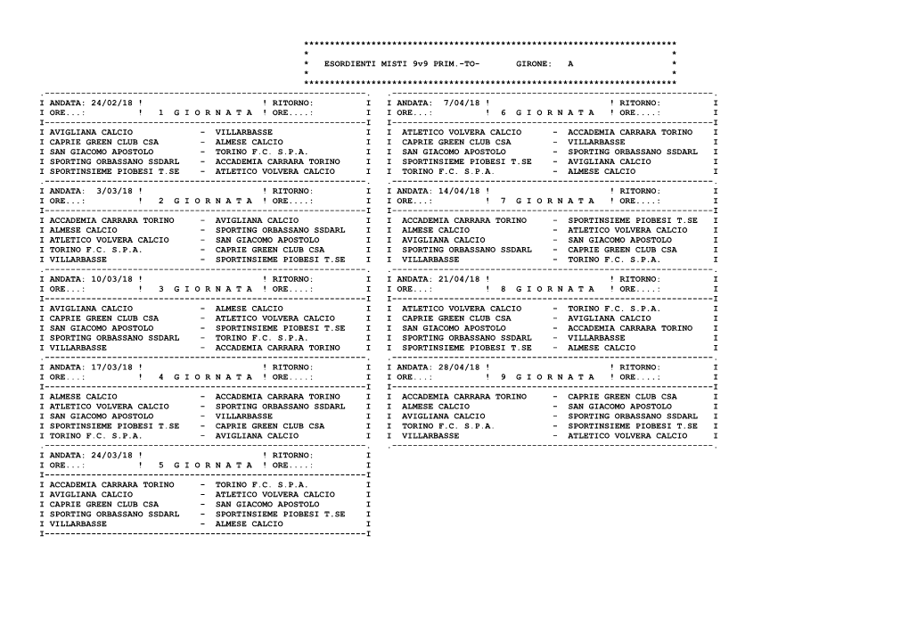 ESORDIENTI MISTI 9V9 PRIM.-TO- GIRONE: a * * * ************************************************************************