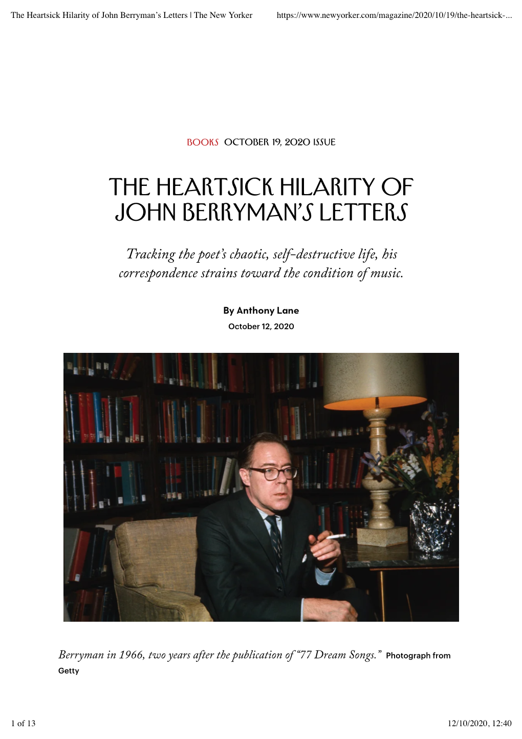 The Heartsick Hilarity of John Berryman's Letters | the New Yorker