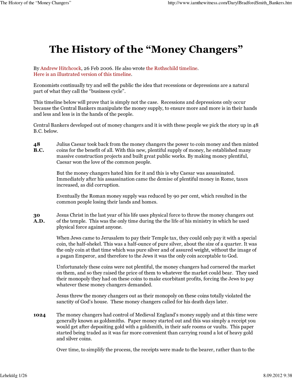 The History of the \223Money Changers\224