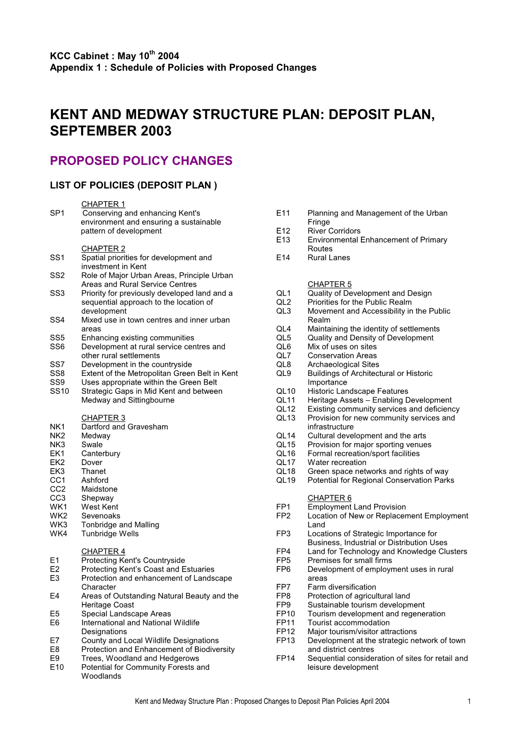 Kent and Medway Structure Plan: Deposit Plan, September 2003