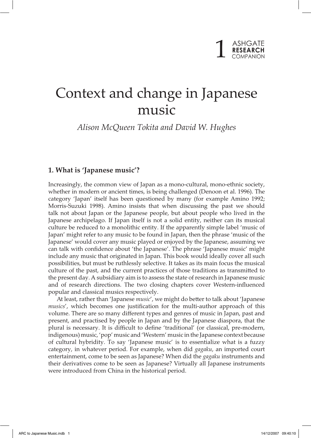 Context and Change in Japanese Music Alison Mcqueen Tokita and David W