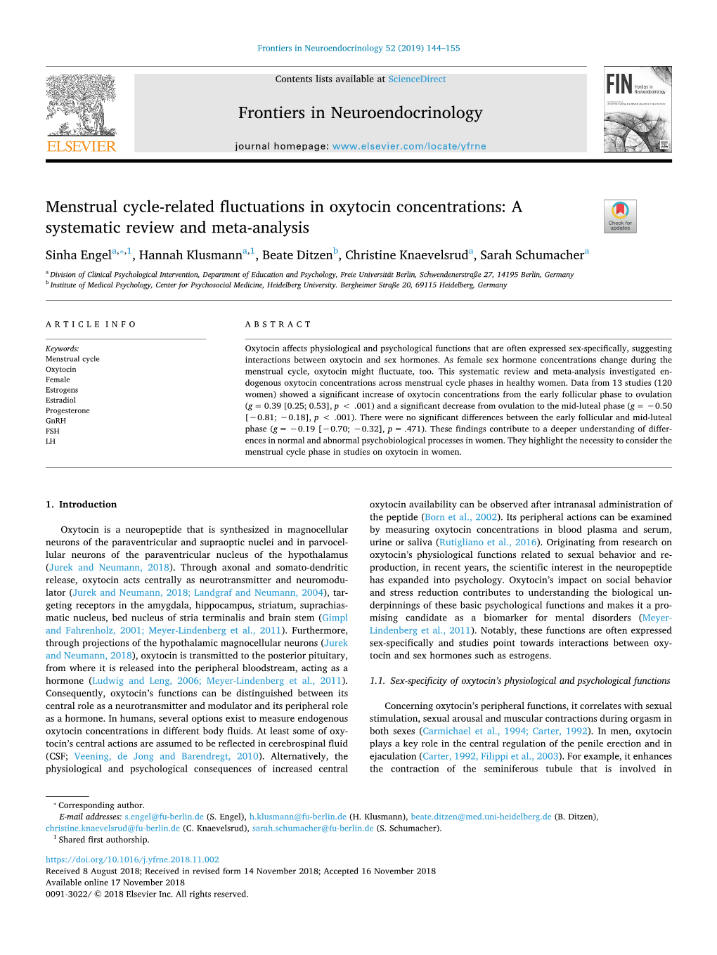 Menstrual Cycle-Related Fluctuations in Oxytocin Concentrations A