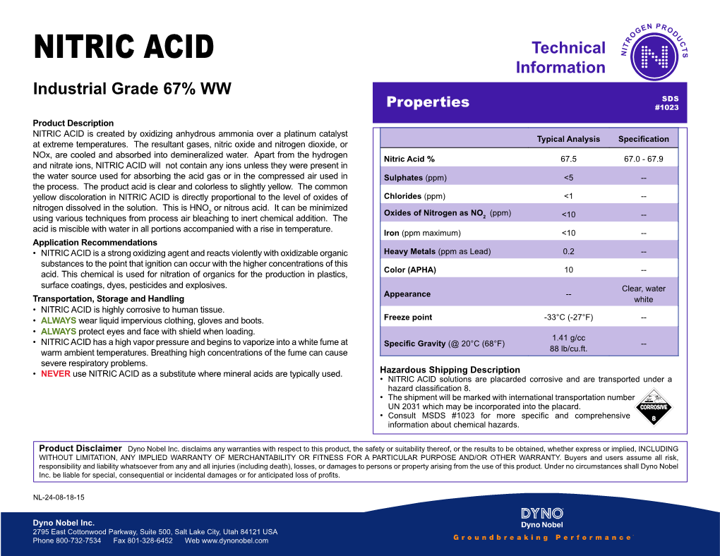 NITRIC ACID Technical Information