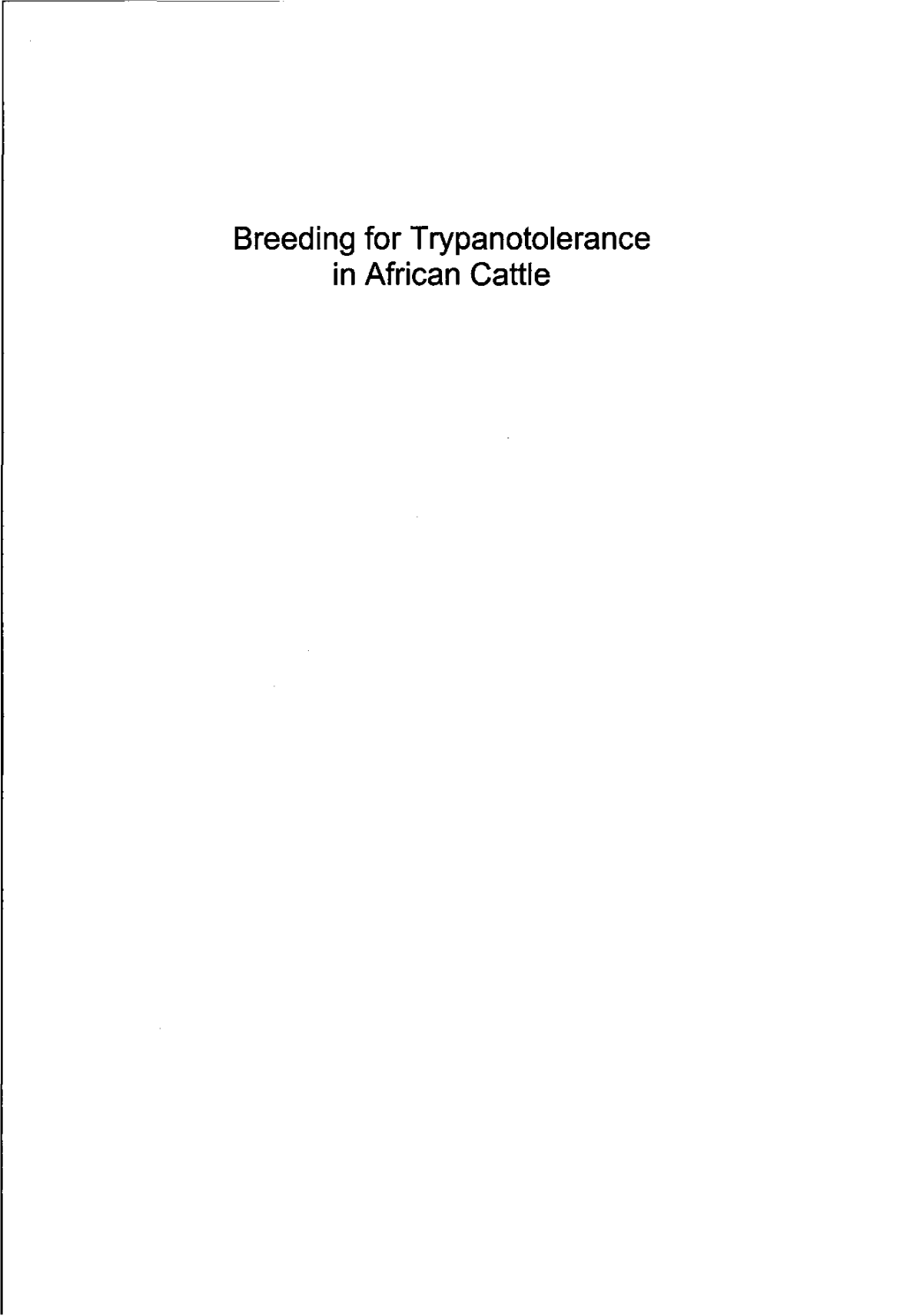 Breeding for Trypanotolerance in African Cattle