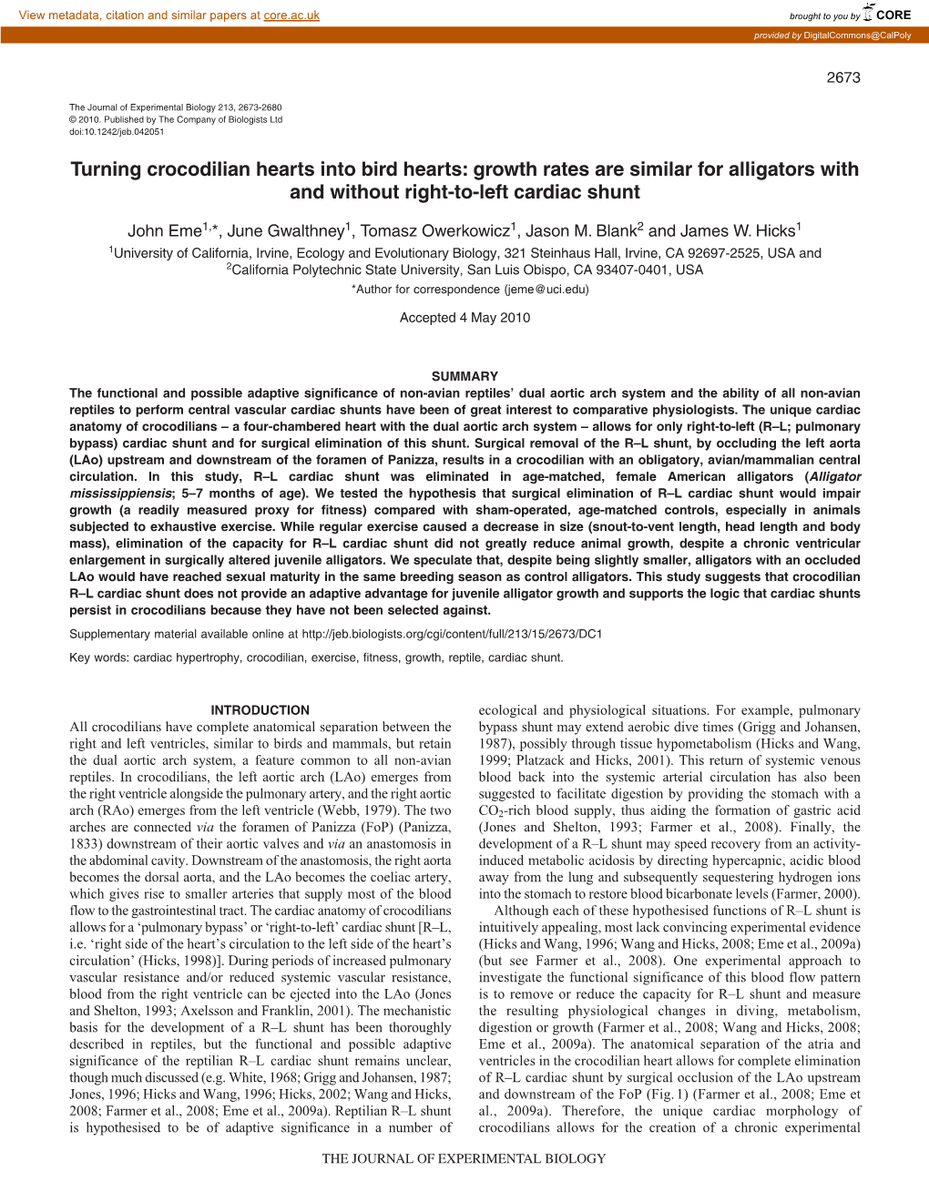 Turning Crocodilian Hearts Into Bird Hearts: Growth Rates Are Similar for Alligators with and Without Right-To-Left Cardiac Shunt