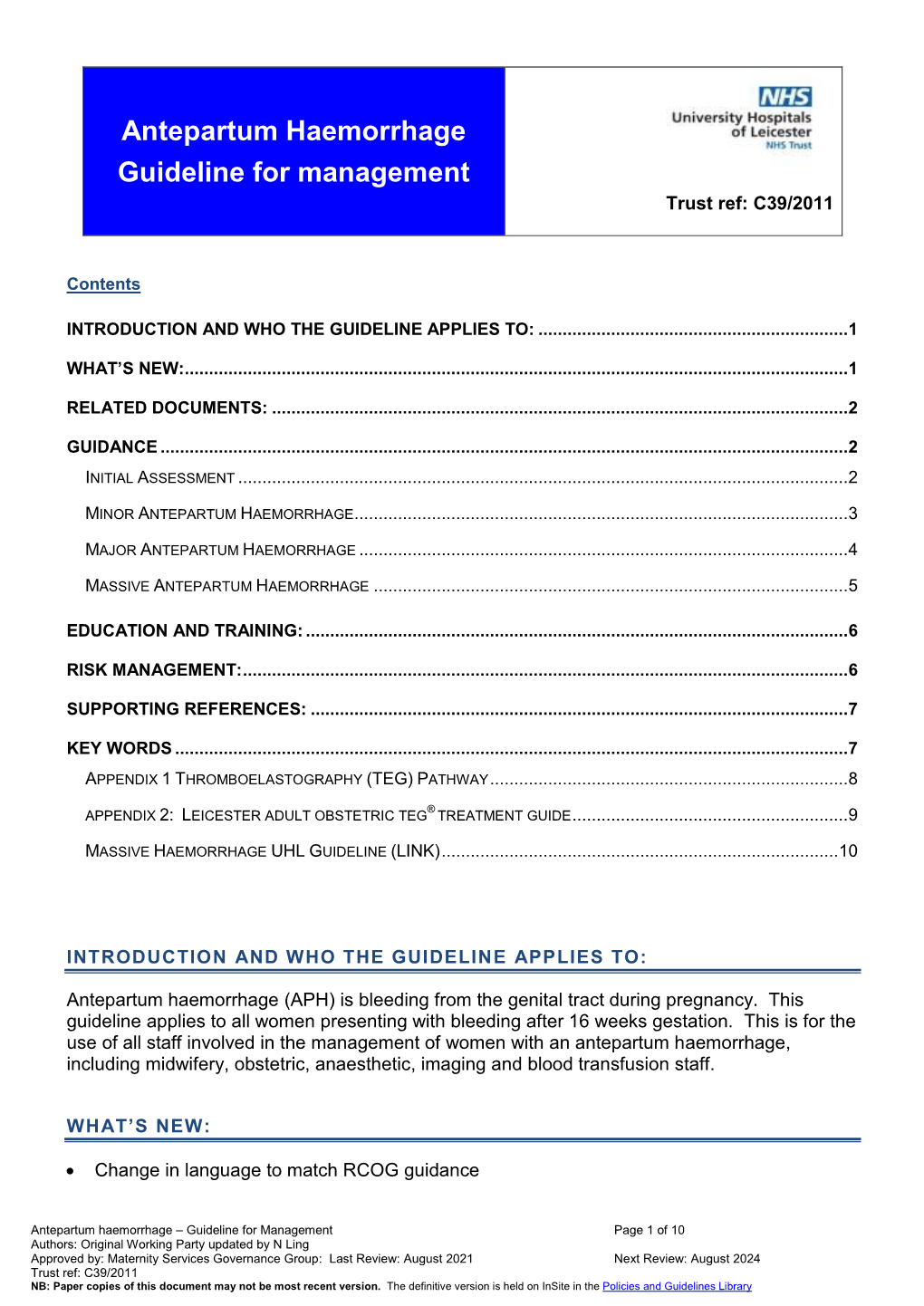 Antepartum Haemorrhage UHL Obstetric Guideline