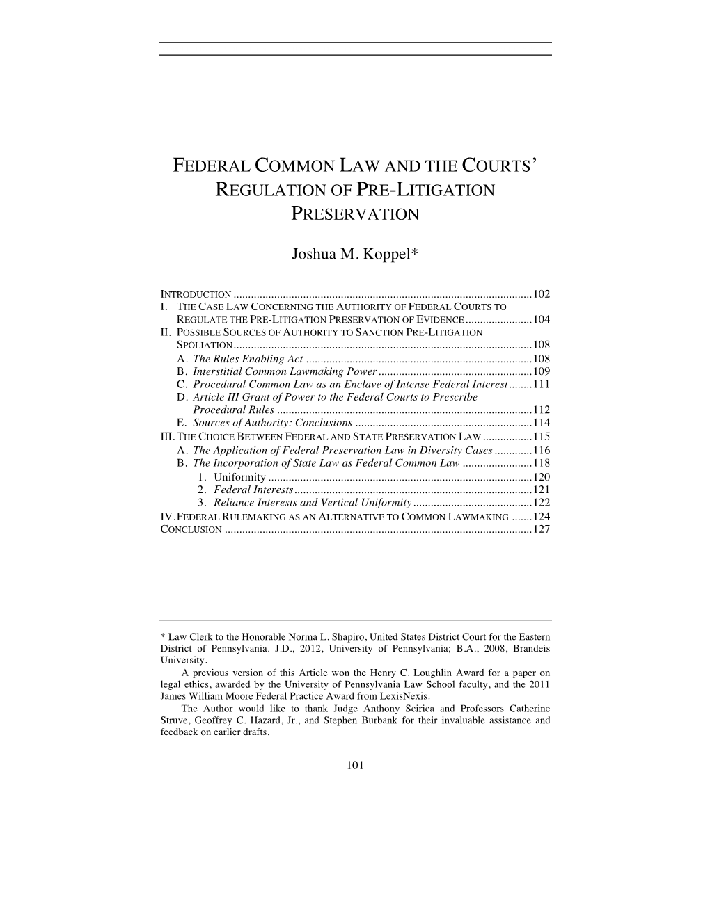 Federal Common Law and the Courts' Regulation of Pre