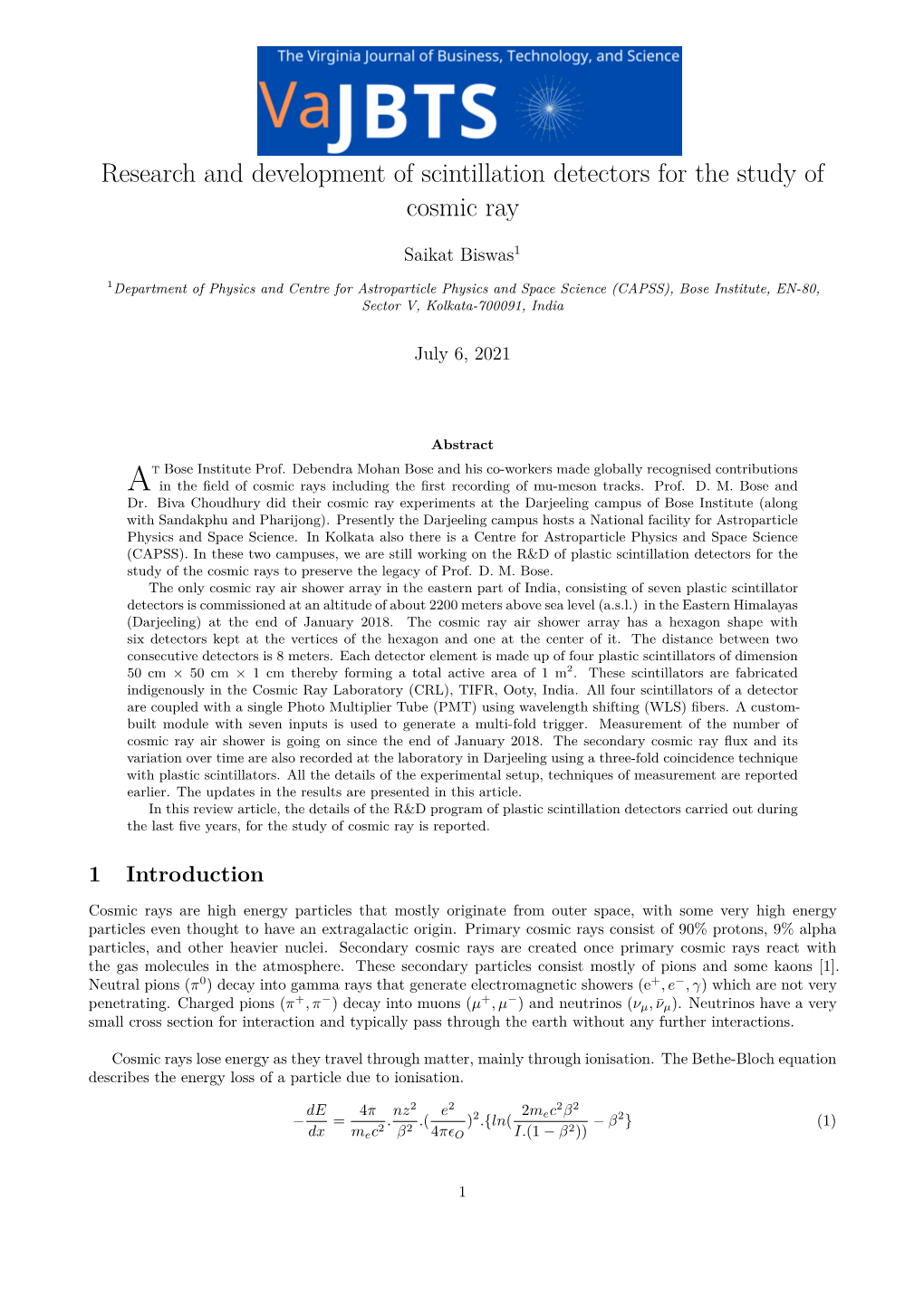 Research and Development of Scintillation Detectors for the Study of Cosmic Ray