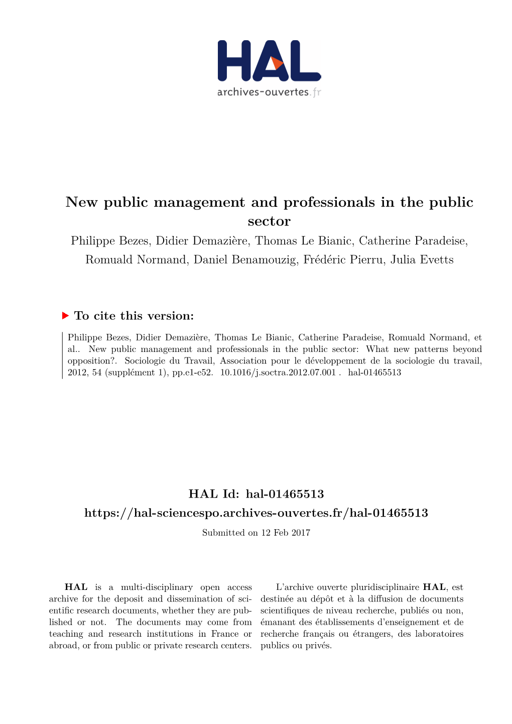 New Public Management and Professionals in the Public Sector