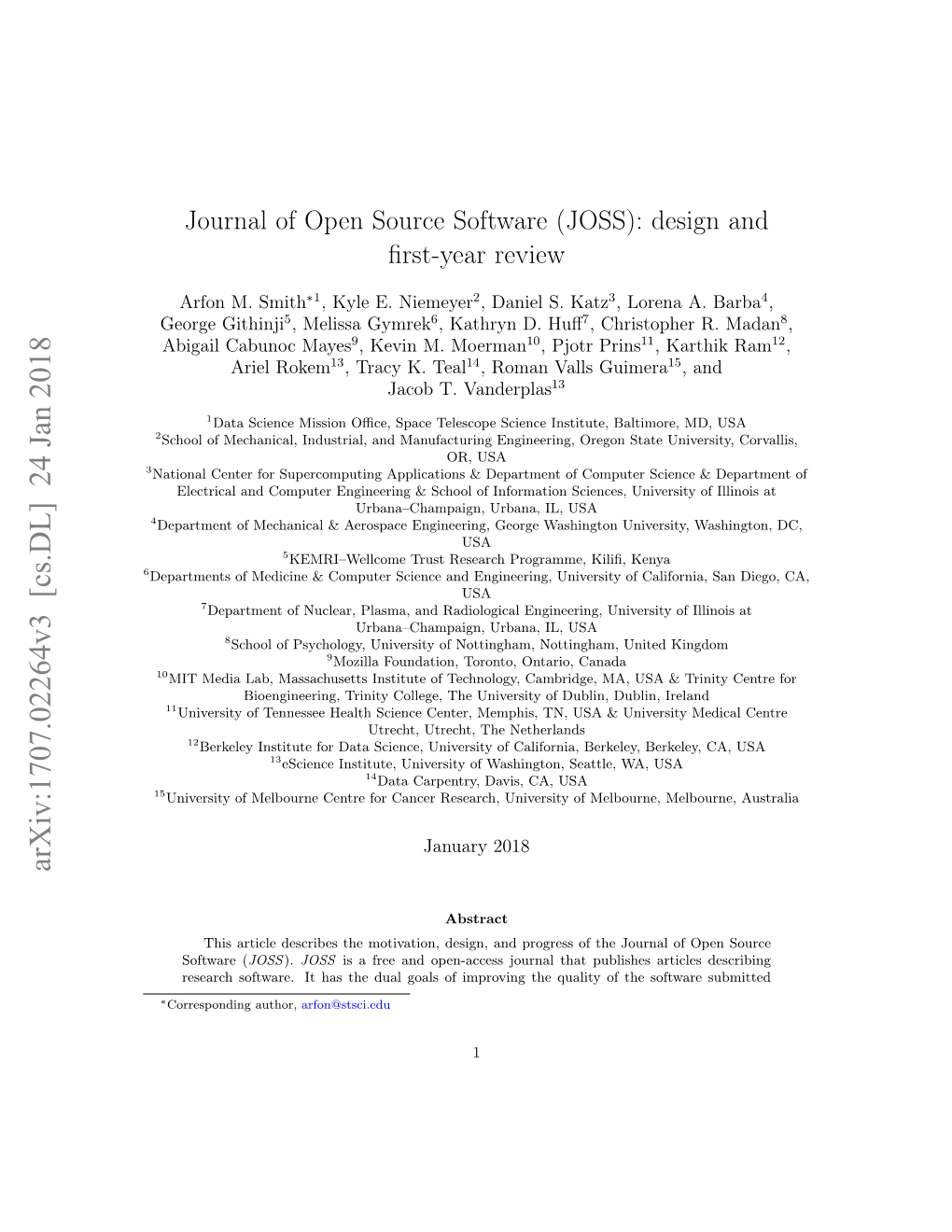 Journal of Open Source Software (JOSS): Design and First-Year Review