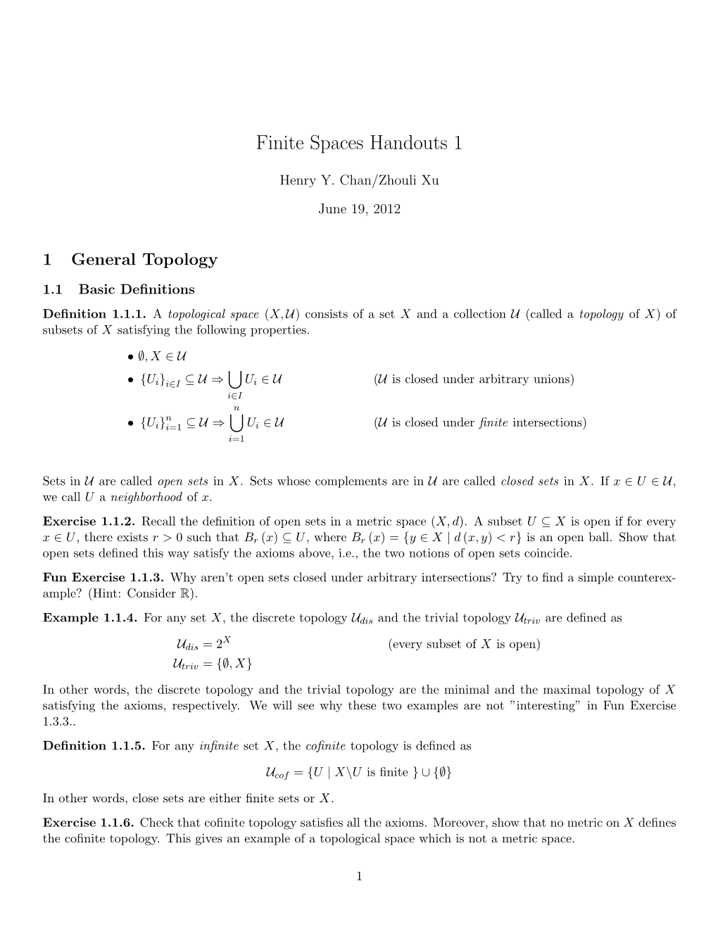 Finite Spaces Handouts 1