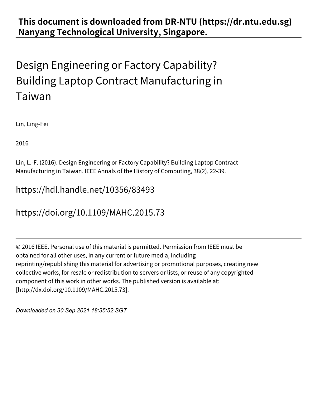 Design Engineering Or Factory Capability? Building Laptop Contract Manufacturing in Taiwan