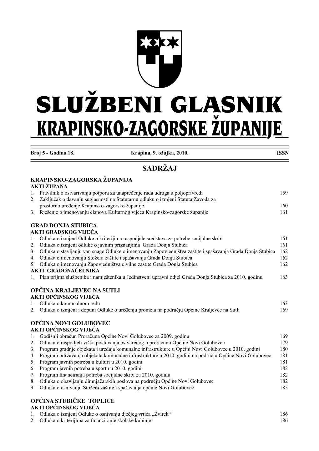 SADRŽAJ Krapinsko-Zagorska Županija AKTI ŽUPANA 1