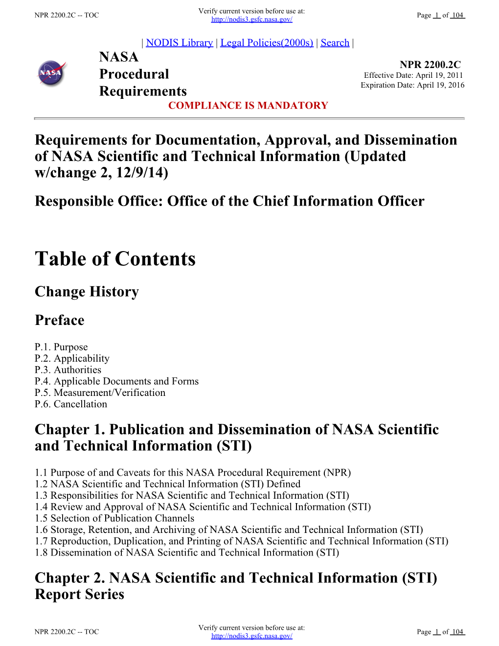 Table of Contents Change History Preface