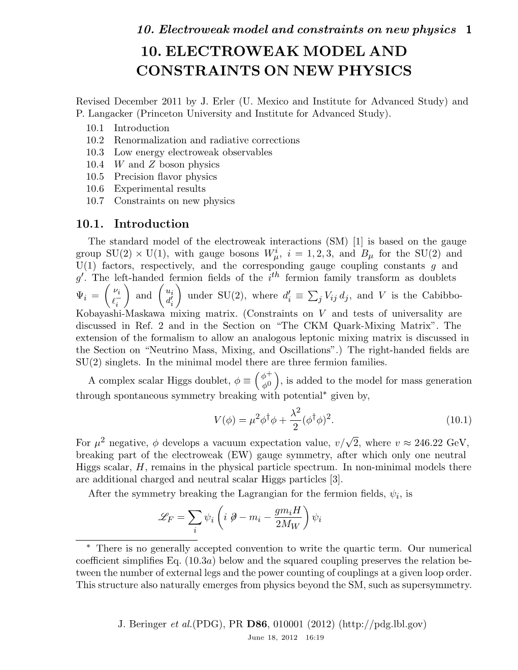 10. Electroweak Model and Constraints on New Physics 1 10