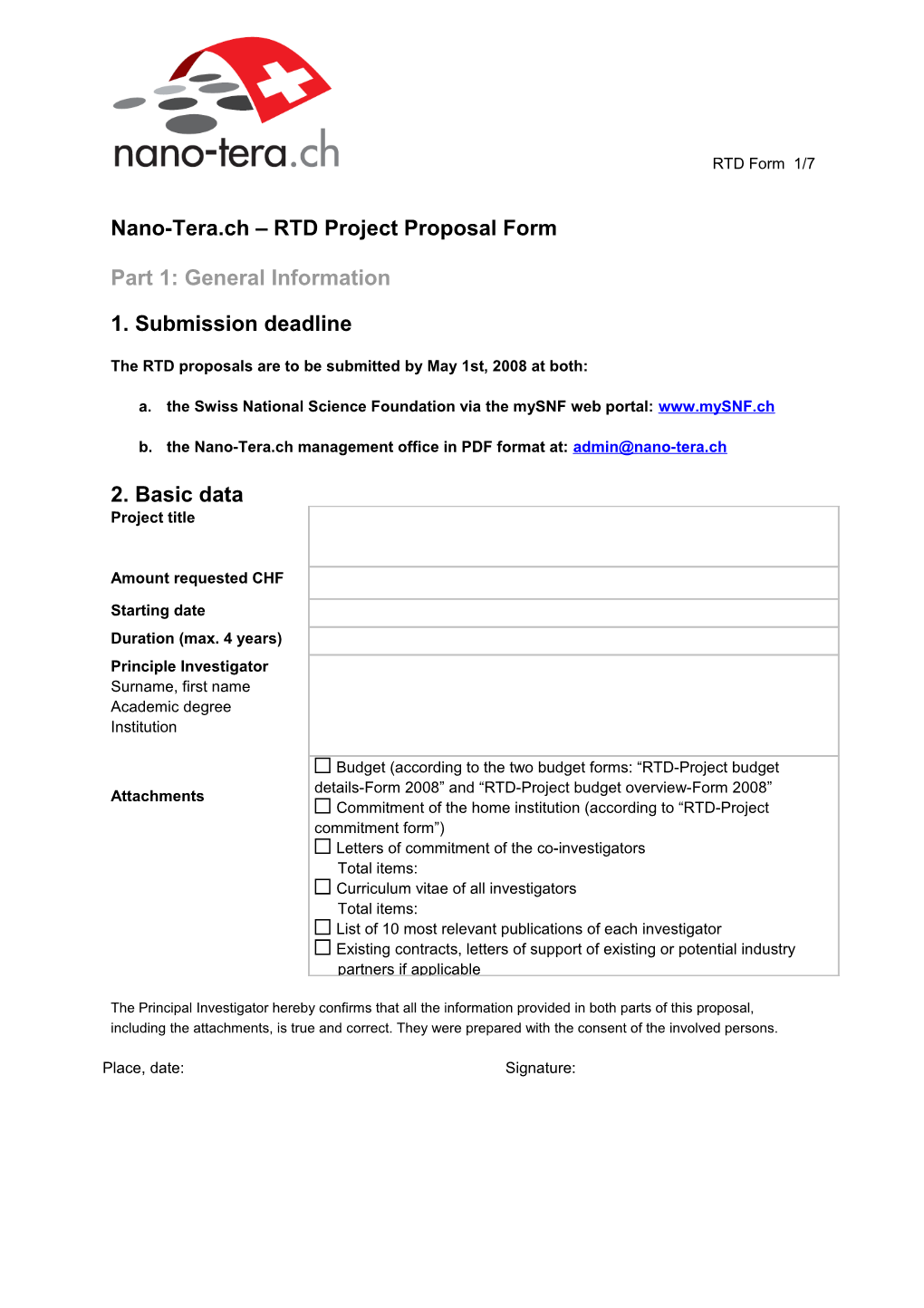 RTD Project Proposal Form