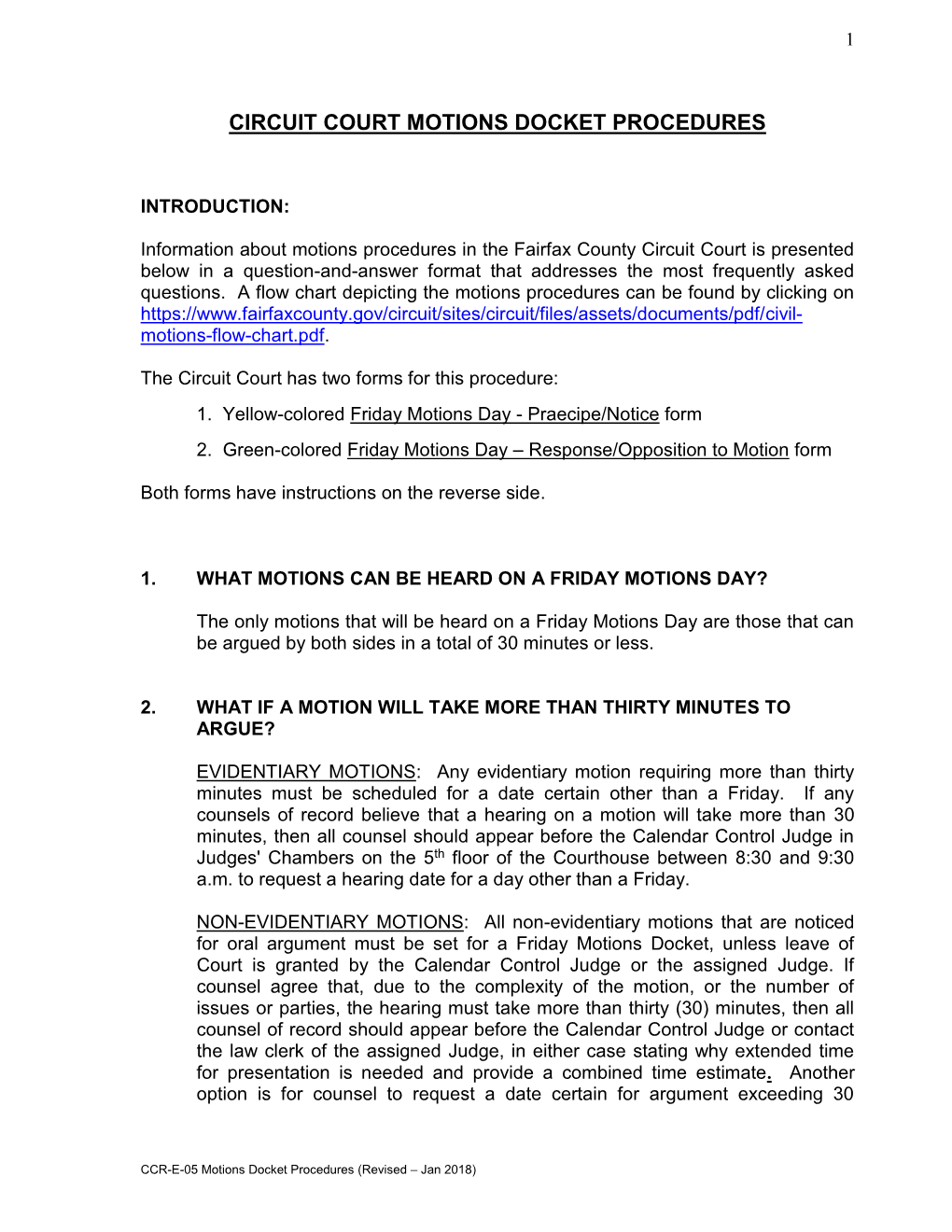 Circuit Court Friday Motions Docket Procedures