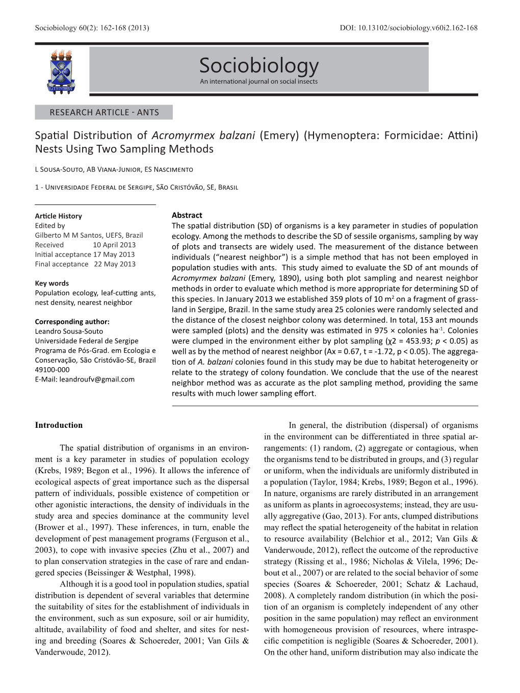 Sociobiology 60(2): 162-168 (2013) DOI: 10.13102/Sociobiology.V60i2.162-168