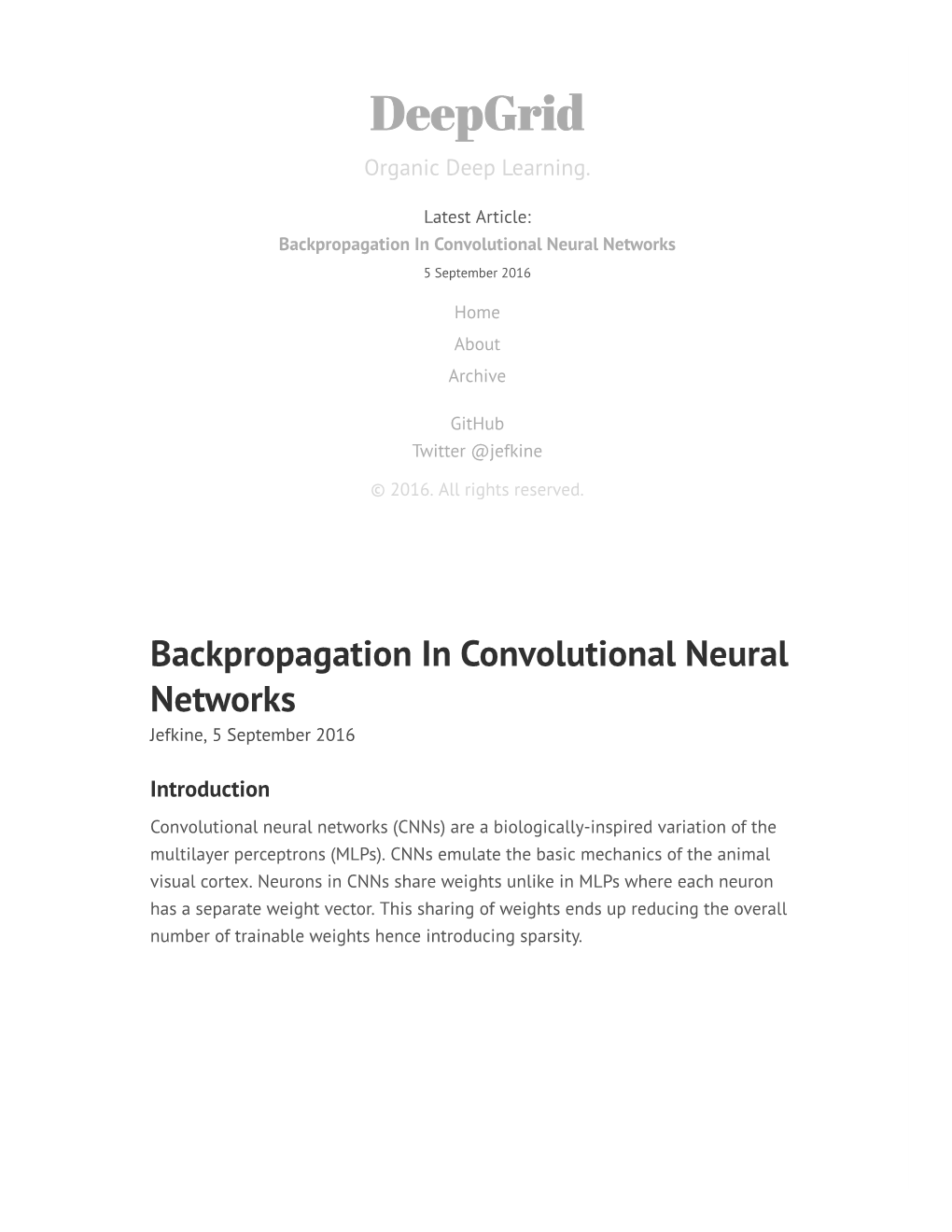 Backpropagation in Convolutional Neural Networks 5 September 2016