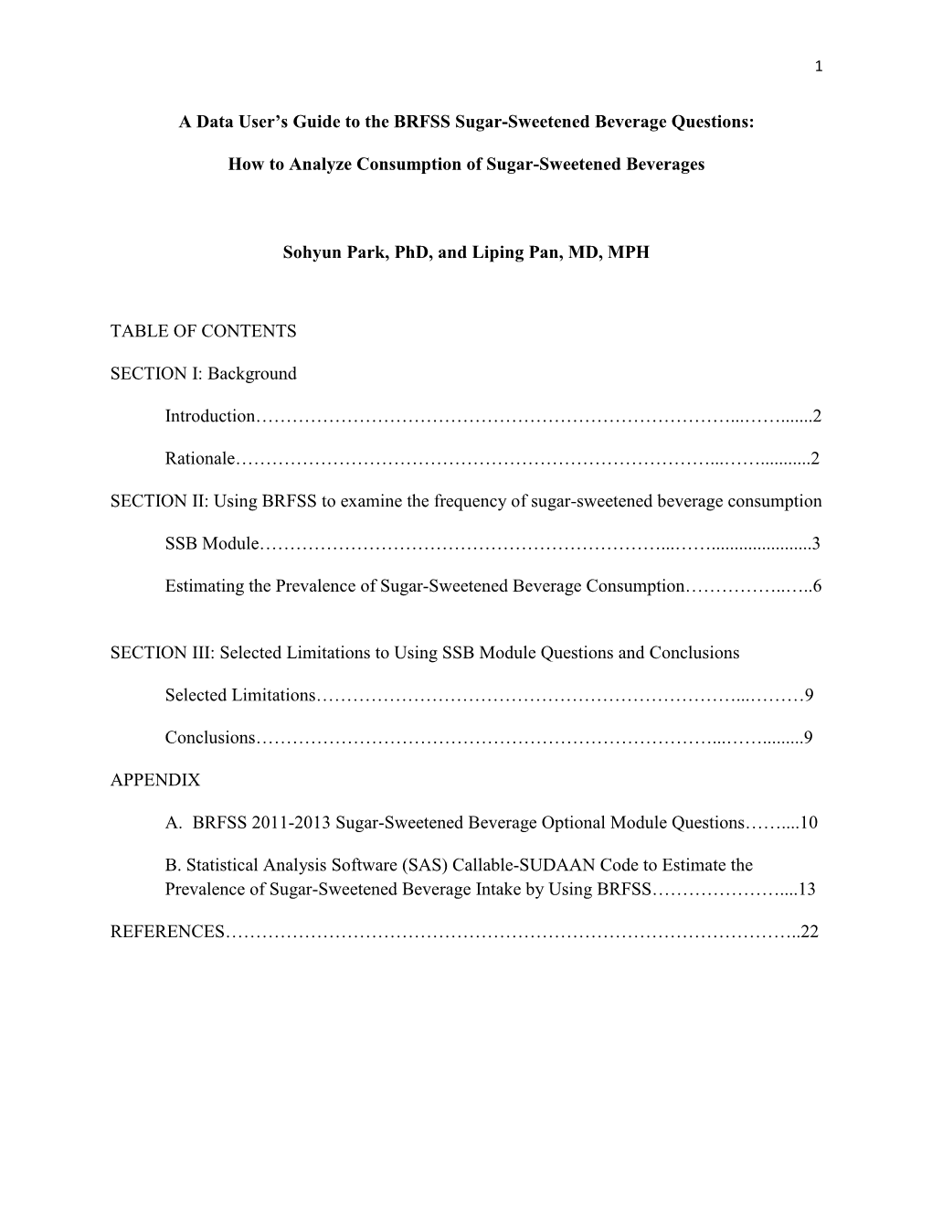 BRFSS Sugar-Sweetened Beverage (SSB) Module