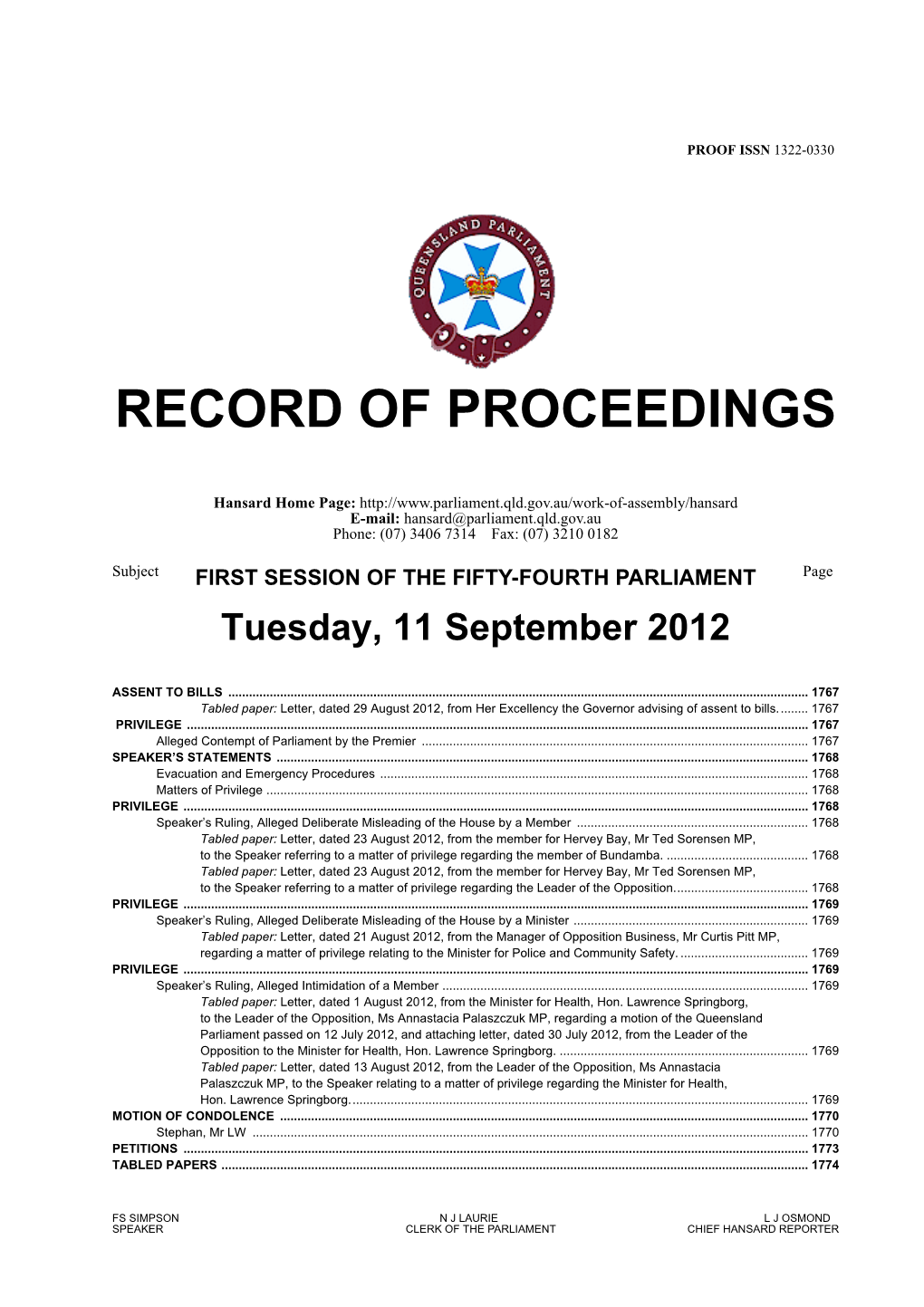 Record of Proceedings