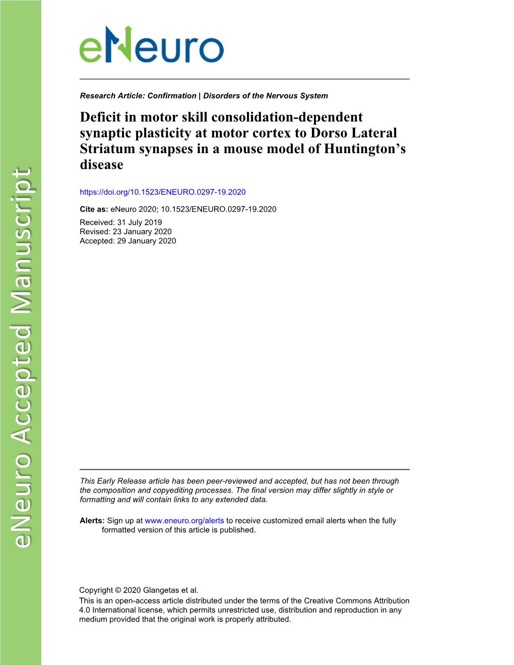 Deficit in Motor Skill Consolidation-Dependent Synaptic