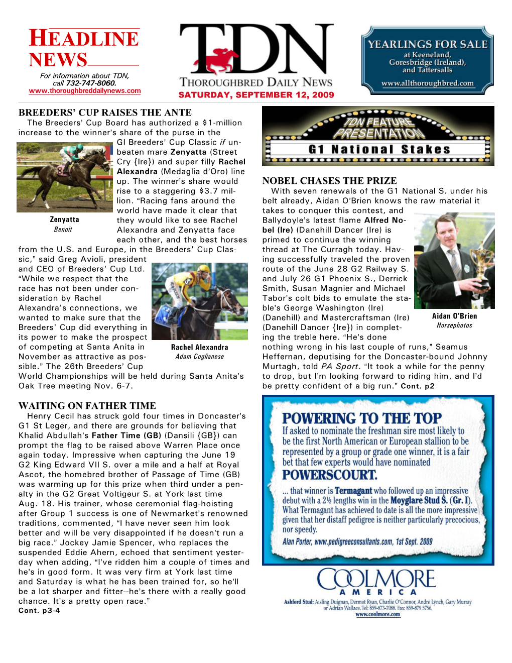 HEADLINE NEWS for Information About TDN, Call 732-747-8060