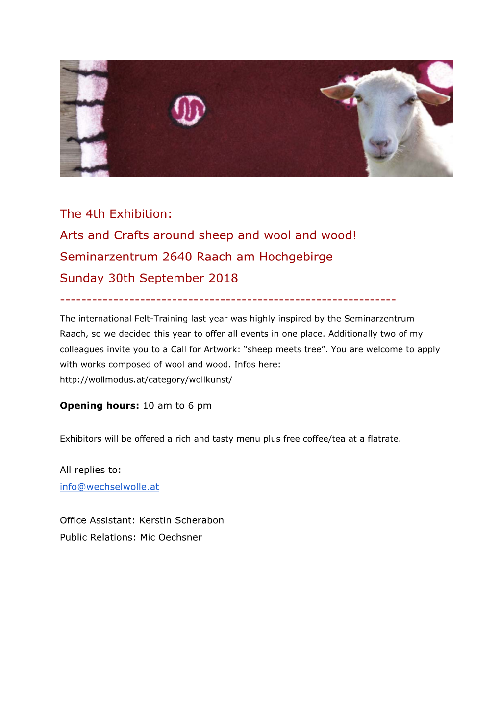 The 4Th Exhibition: Arts and Crafts Around Sheep and Wool and Wood!