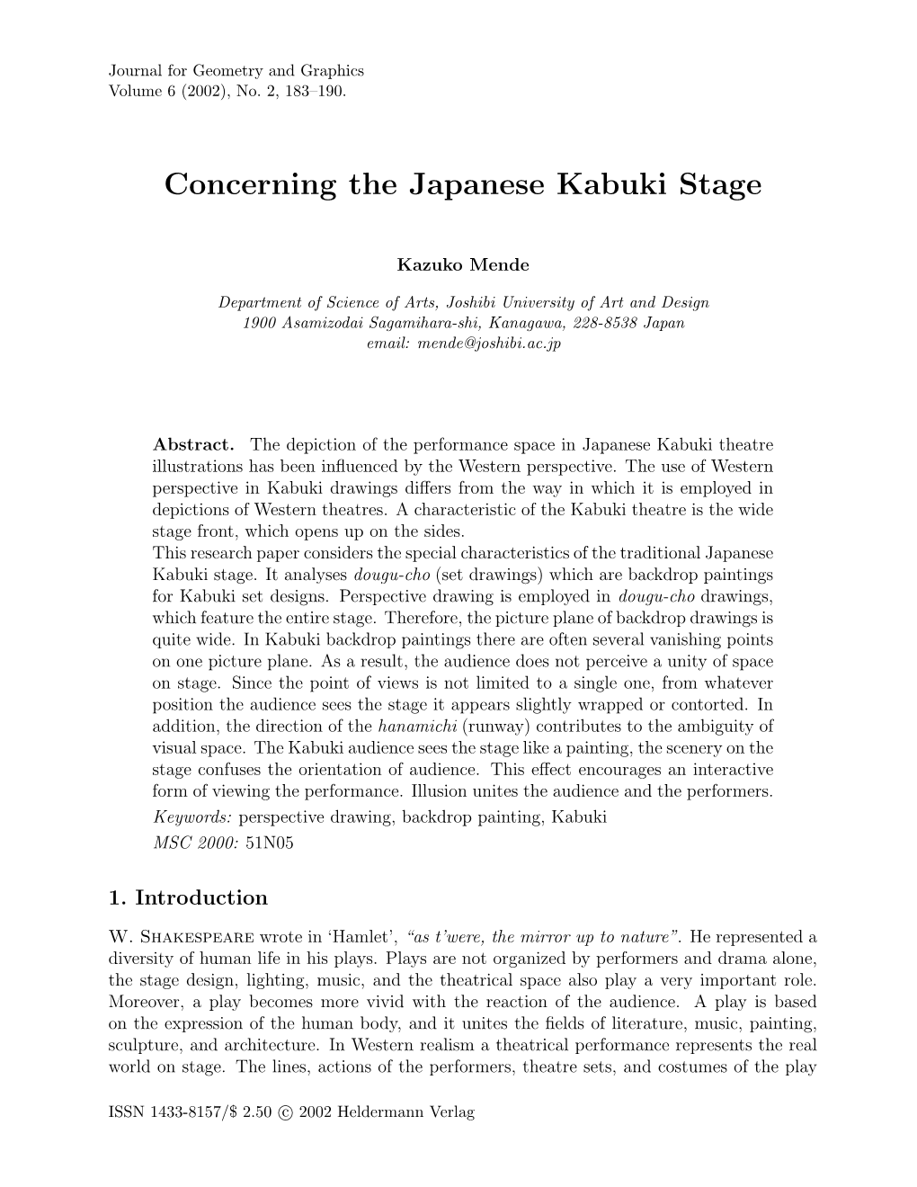 Concerning the Japanese Kabuki Stage