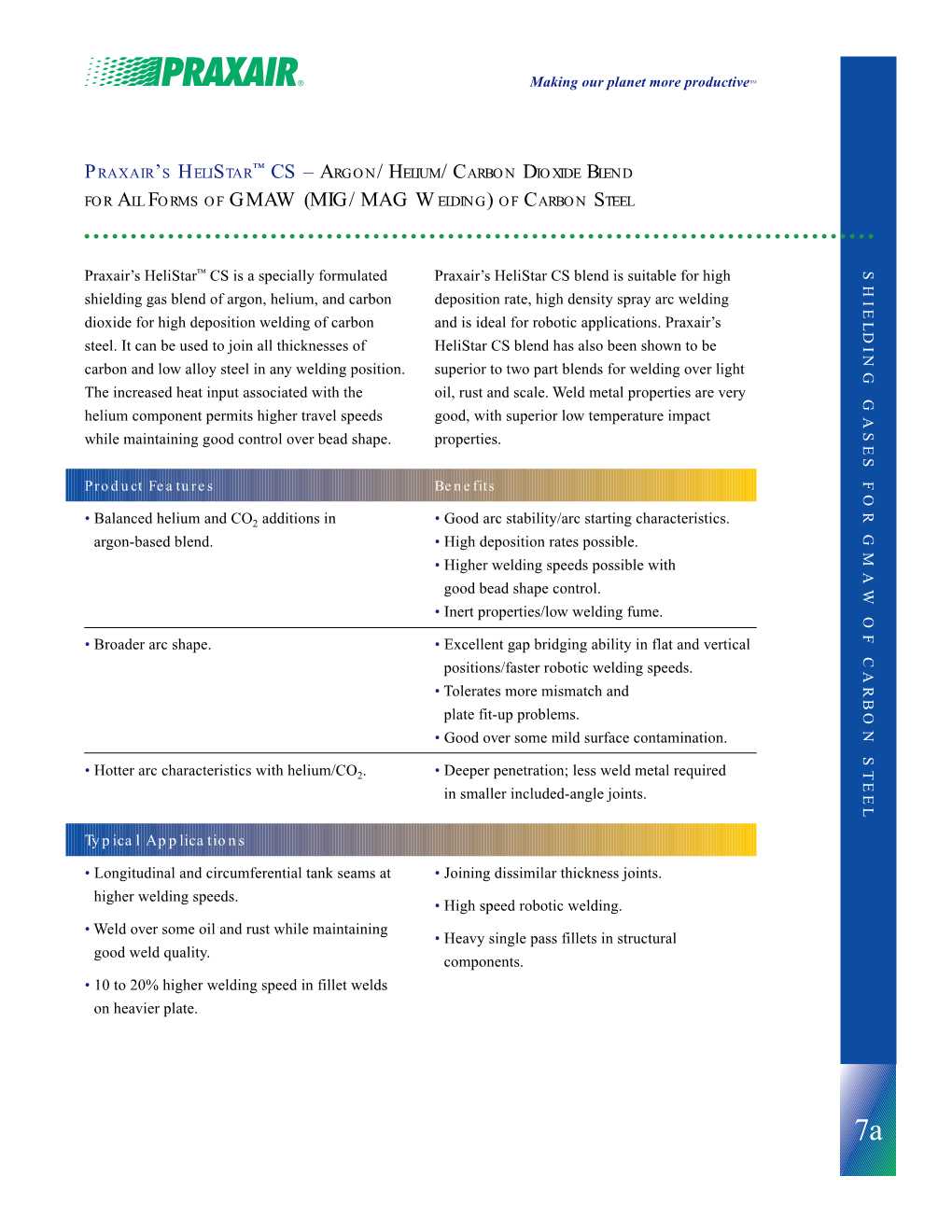 HELISTAR CS Argon Helium Carbon Dioxide Gas Blends Spec Sheet SS