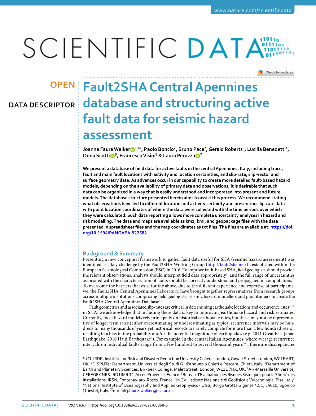 Fault2sha Central Apennines Database and Structuring Active