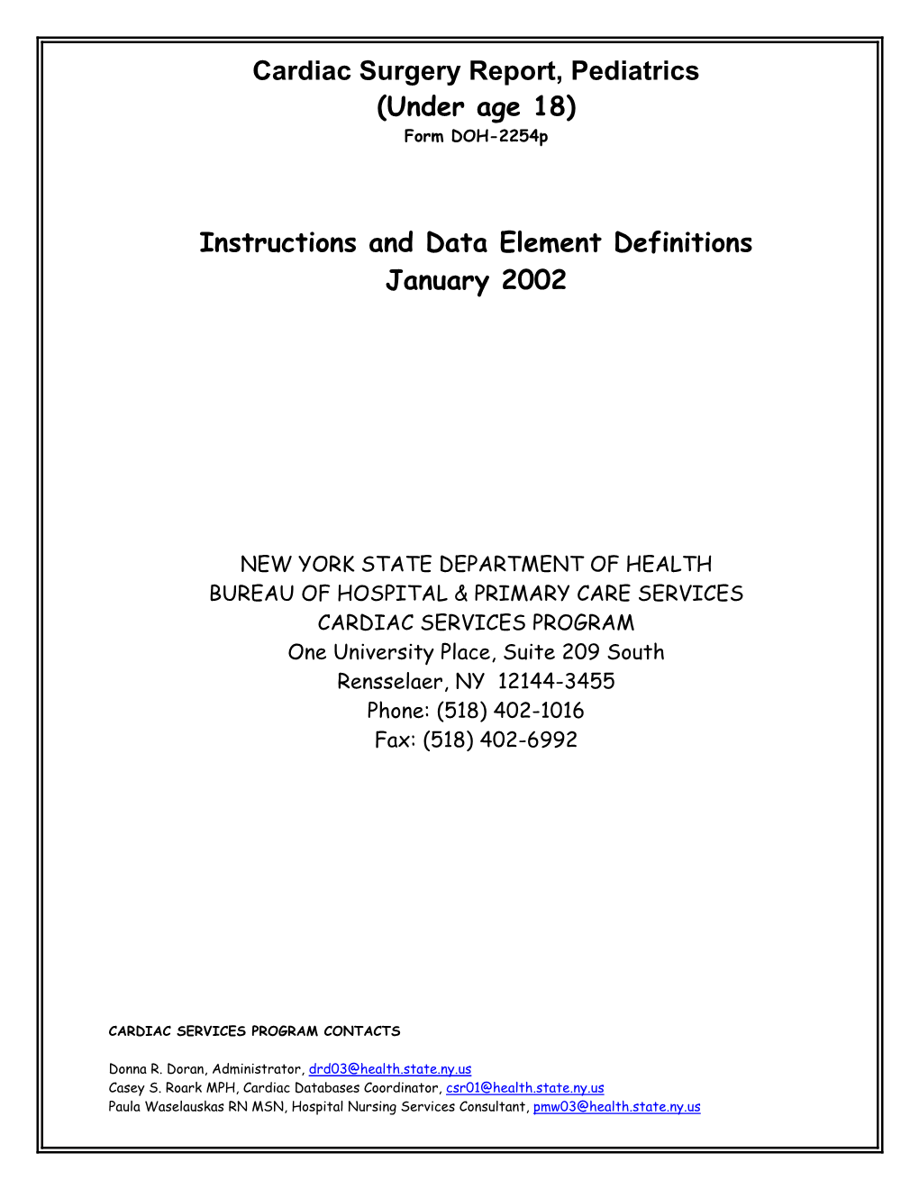 Instructions and Data Element Definitions January 2002