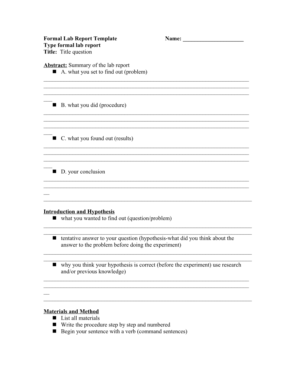 Formal Lab Report Template