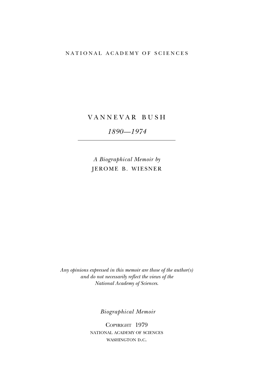 VANNEVAR BUSH March 11,1890-June 28,1974