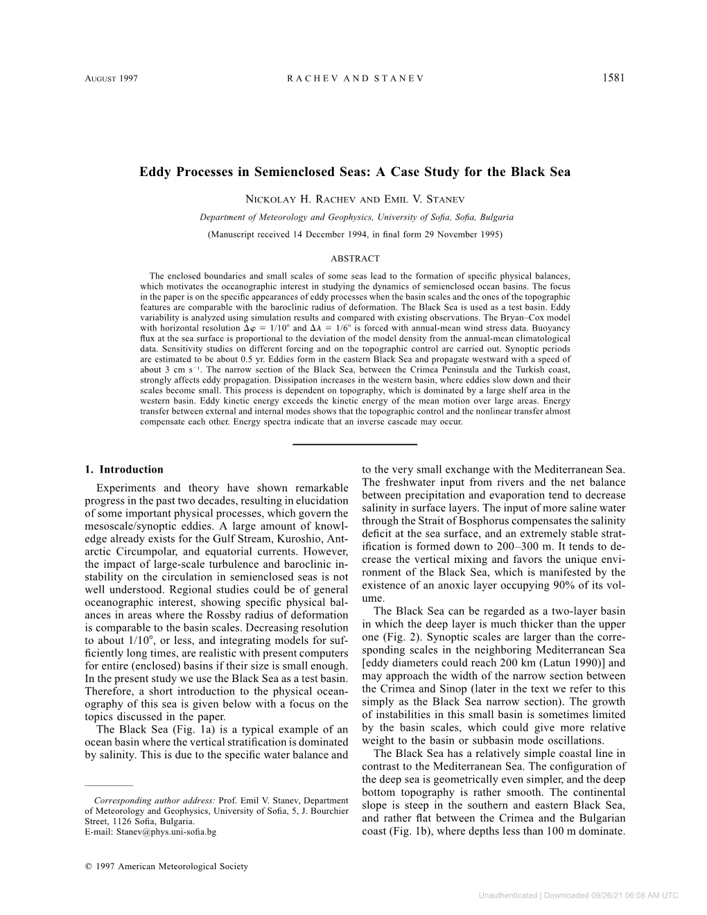 Eddy Processes in Semienclosed Seas: a Case Study for the Black Sea