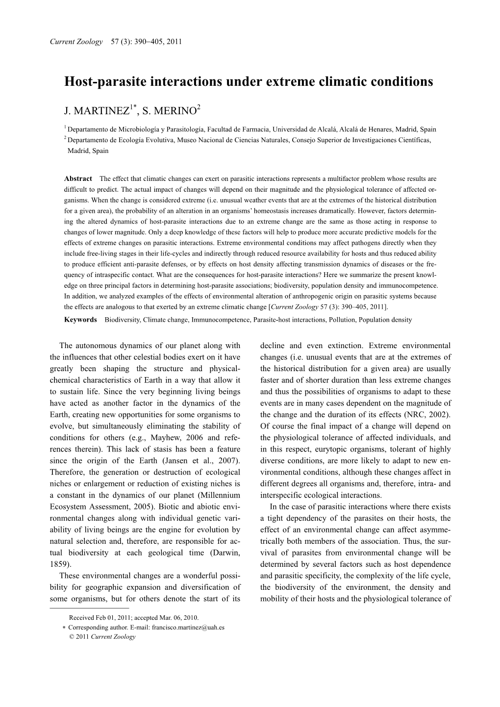 Host-Parasite Interactions Under Extreme Climatic Conditions