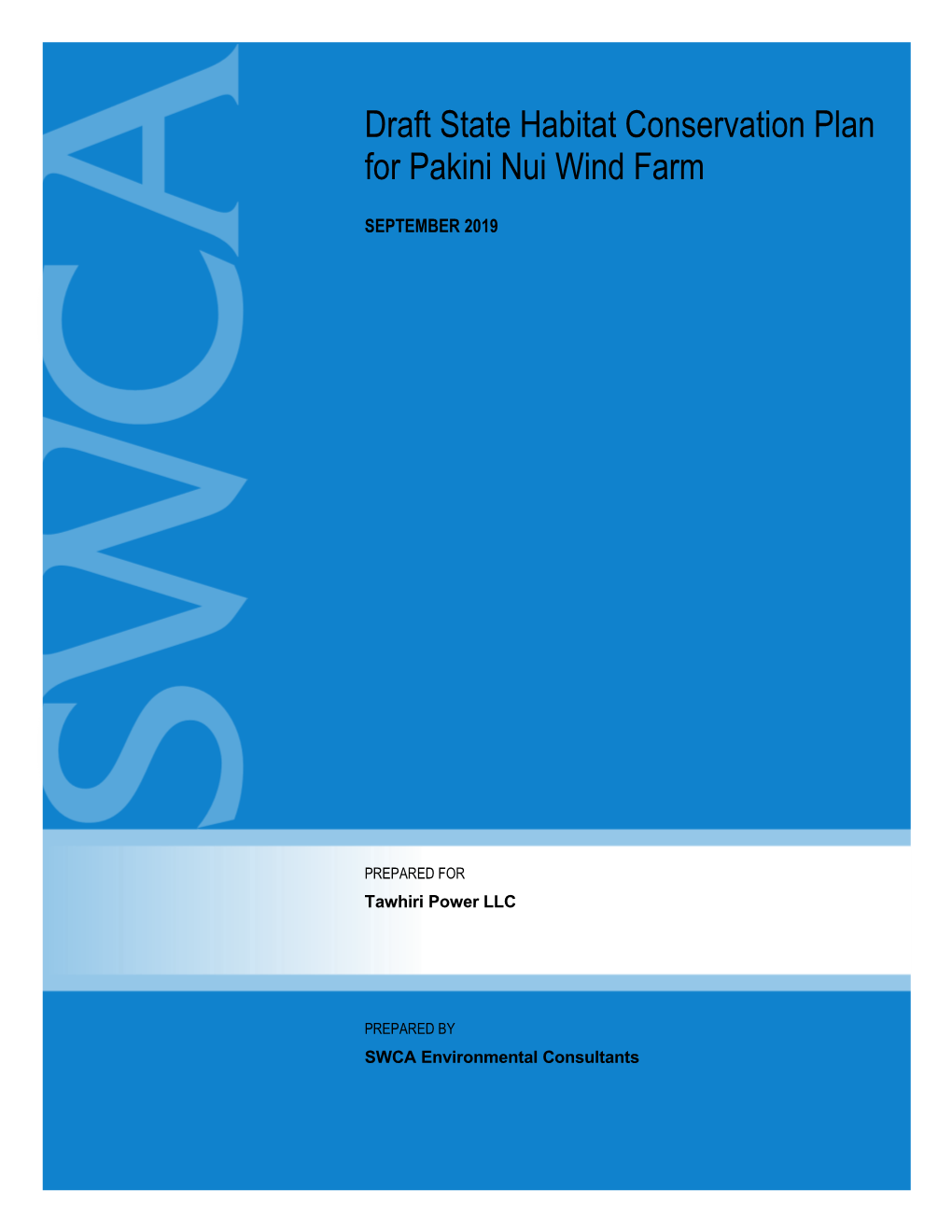 Draft State Habitat Conservation Plan for Pakini Nui Wind Farm