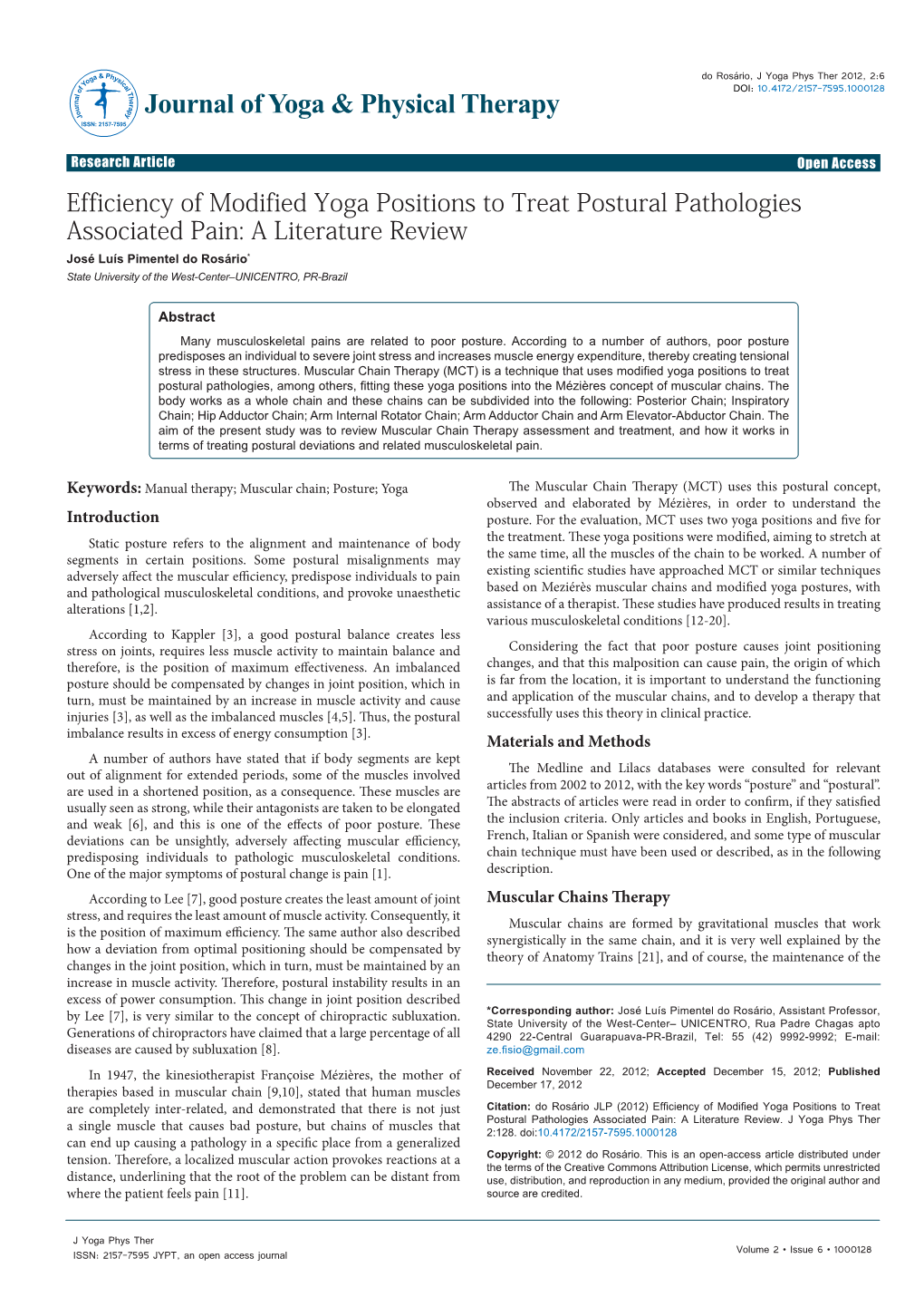 Efficiency of Modified Yoga Positions to Treat Postural Pathologies