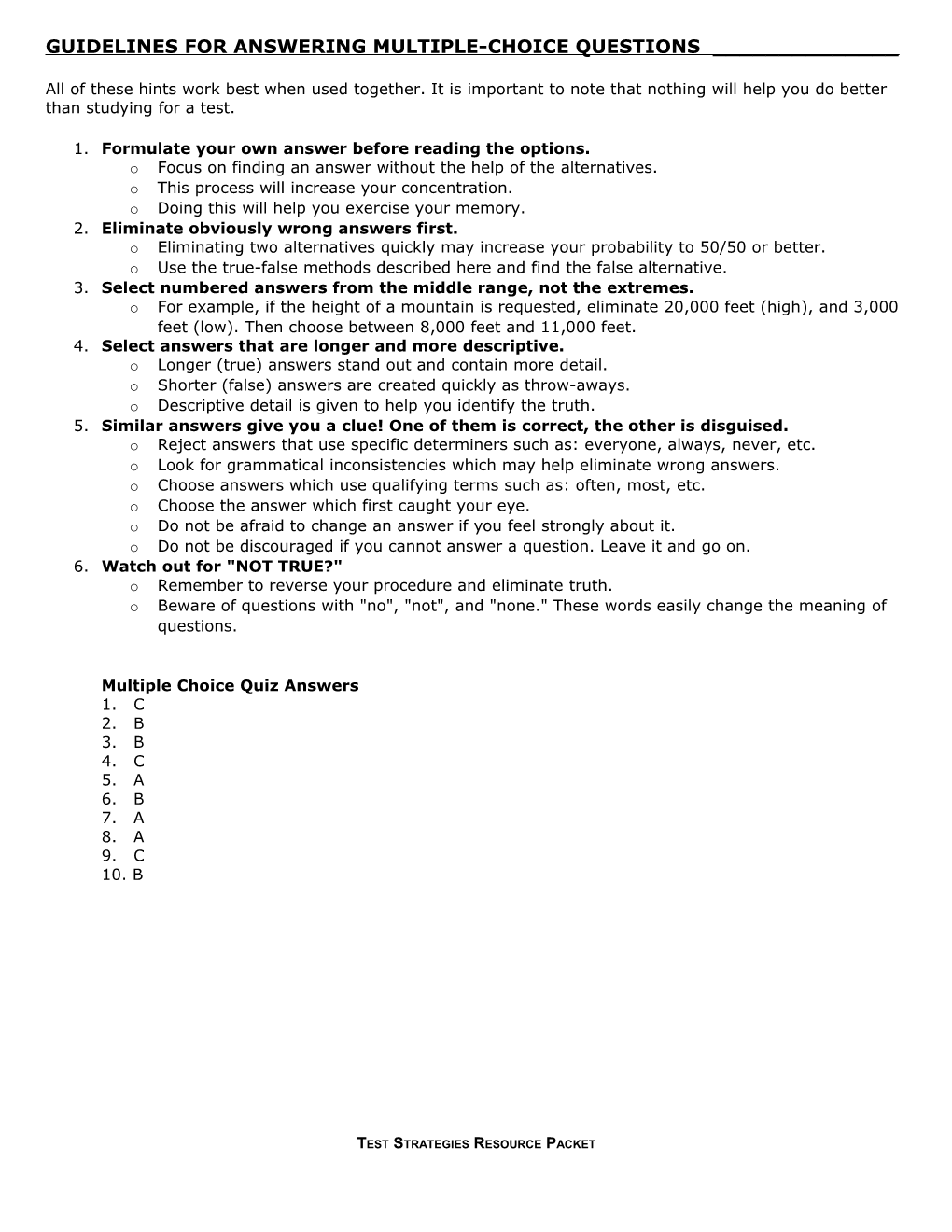 Guidelines for Answering Multiple-Choice Questions ______