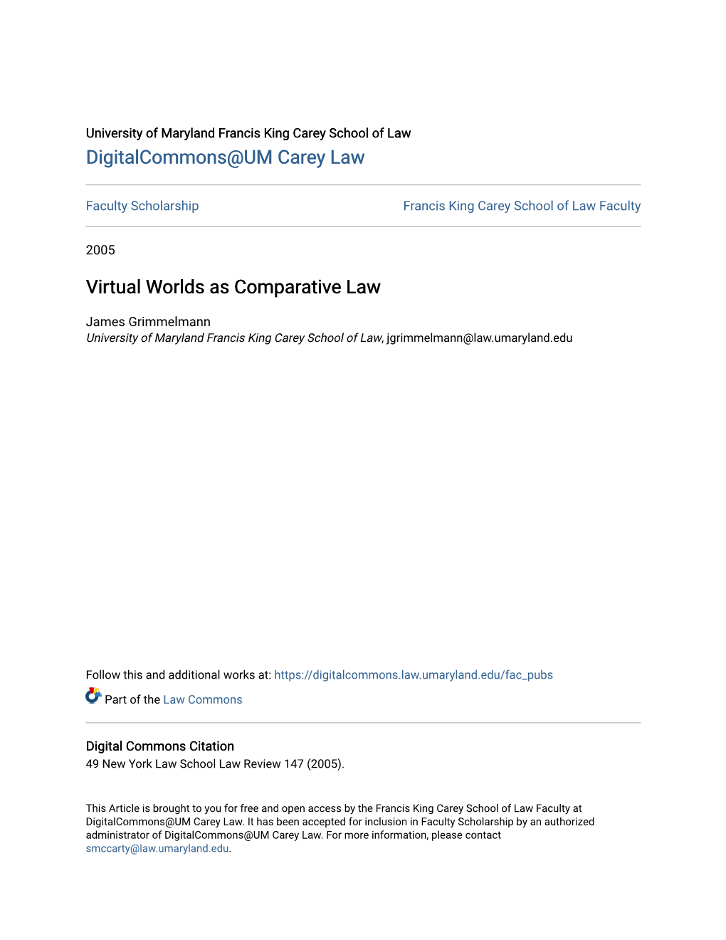 Virtual Worlds As Comparative Law