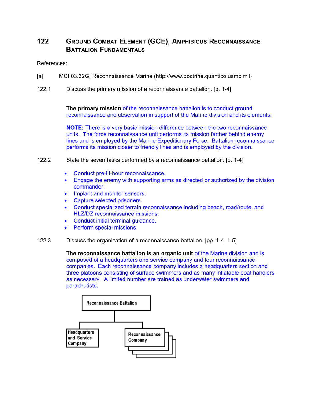 122 Ground Combat Element (GCE), Amphibious Reconnaissance Battalion Fundamentals