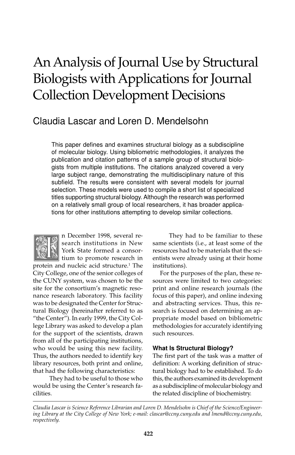 An Analysis of Journal Use by Structural Biologists with Applications for Journal Collection Development Decisions