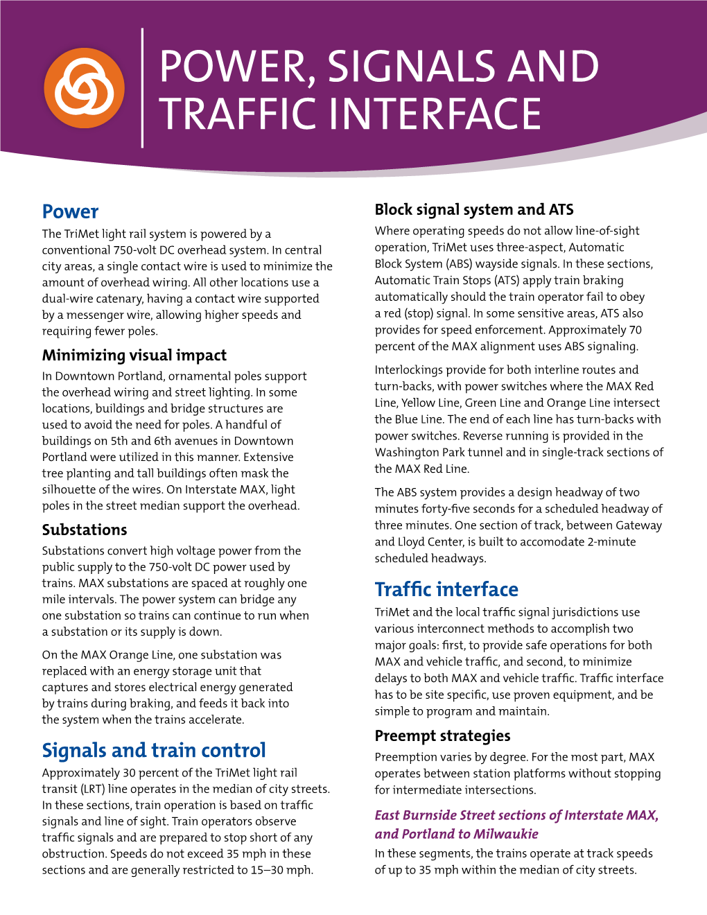 Power, Signals and Traffic Interface