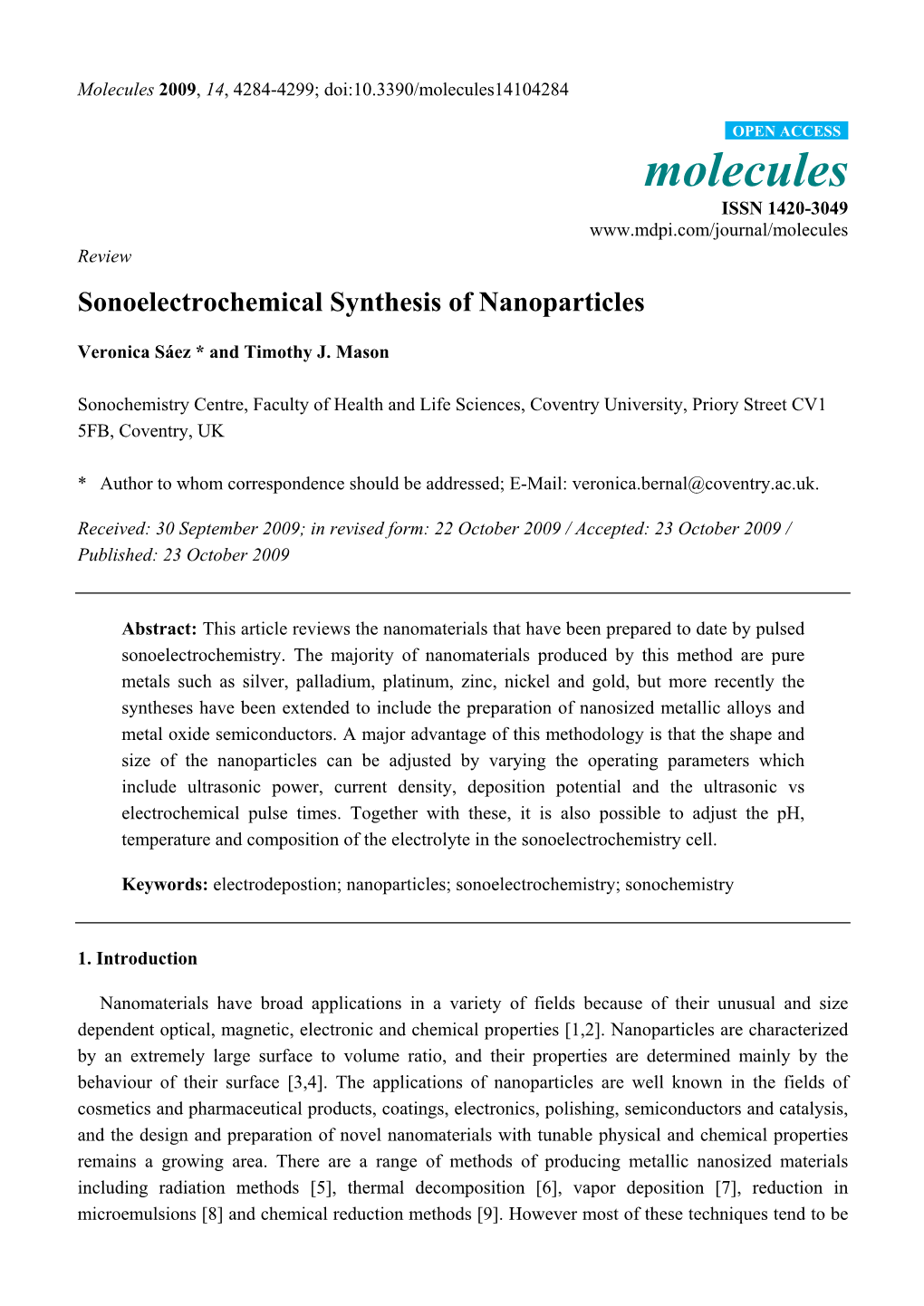 Sonoelectrochemical Synthesis of Nanoparticles
