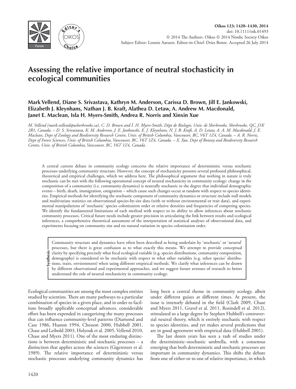 Assessing the Relative Importance of Neutral Stochasticity in Ecological Communities