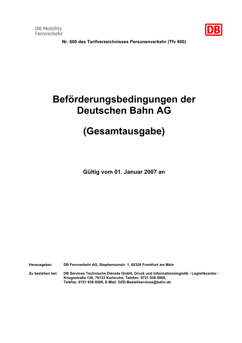 Beförderungsbedingungen Der Deutschen Bahn AG