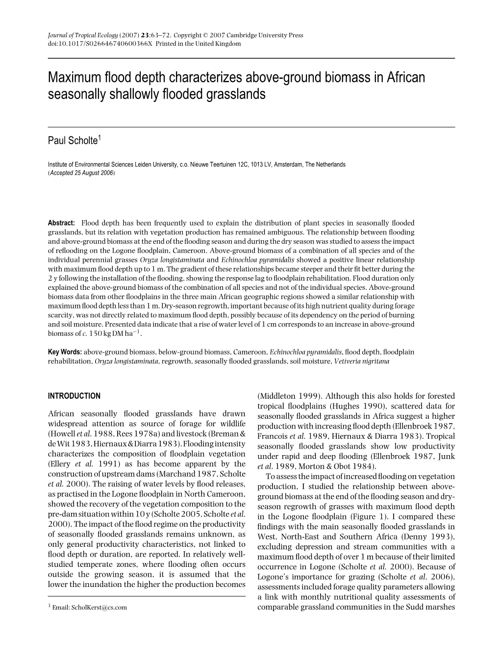 Maximum Flood Depth Characterizes Above-Ground Biomass In