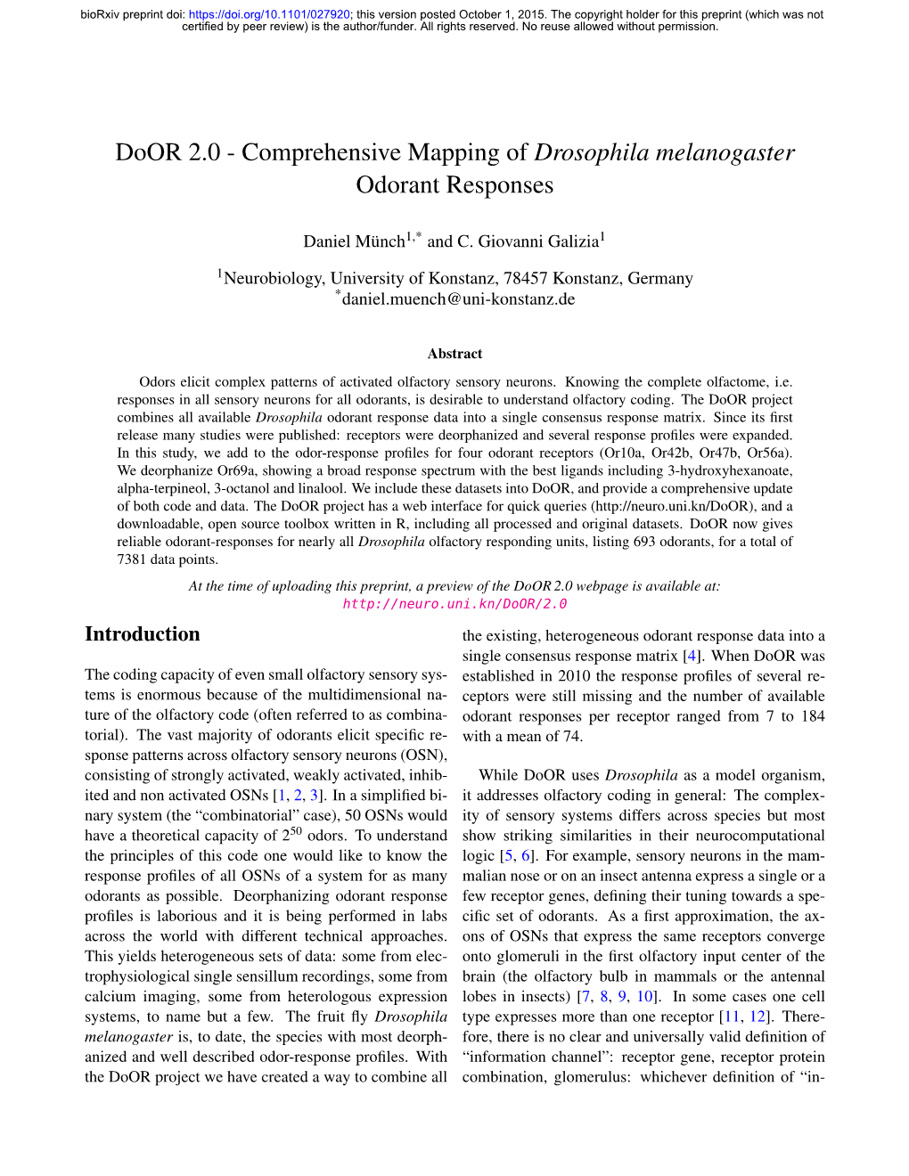 Comprehensive Mapping of Drosophila Melanogaster Odorant Responses